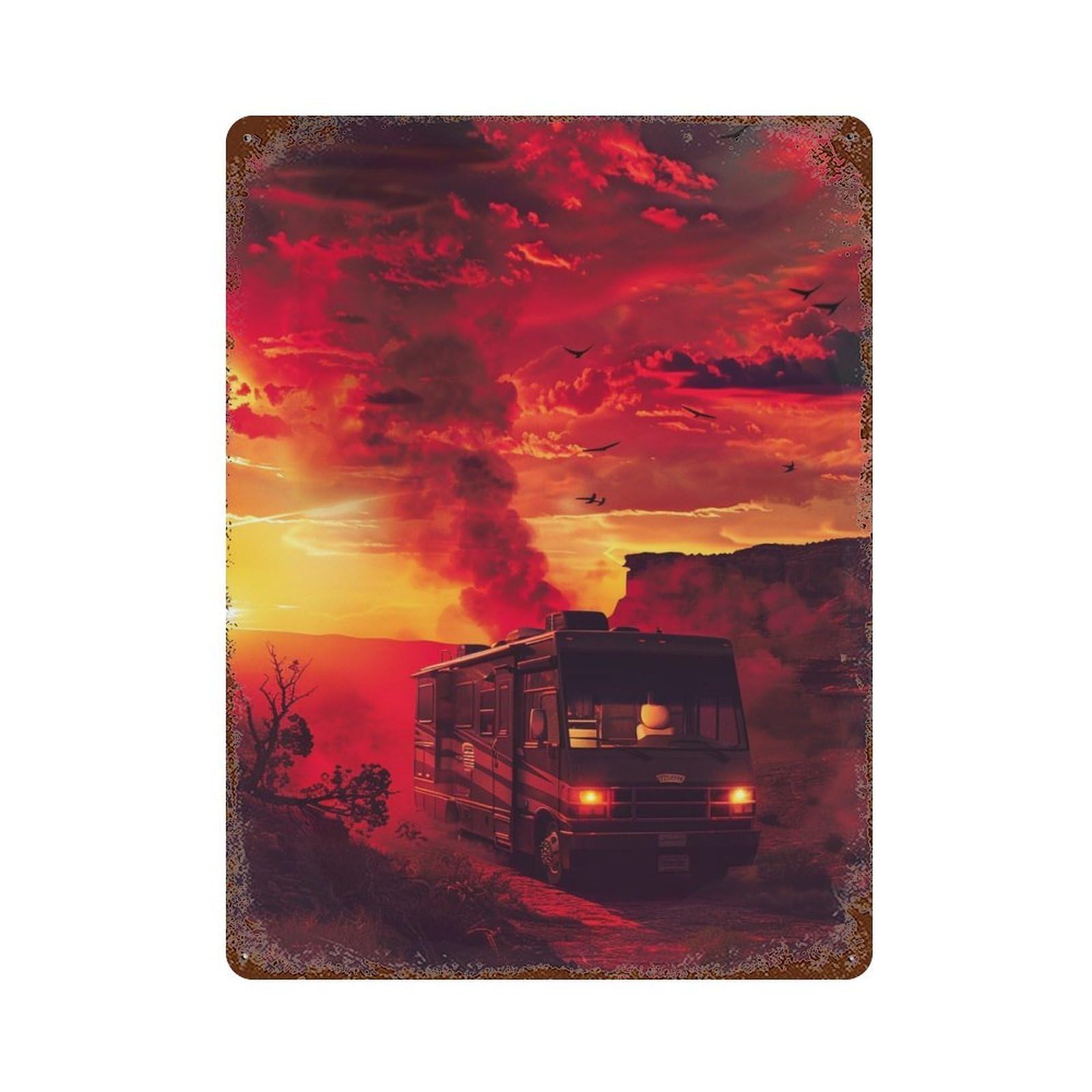 Garage Style Apocalyptic RV Journey Rusty Metal Tin Sign 15.7"x11.8", Classic Wall Plaque for Bar And Workshop