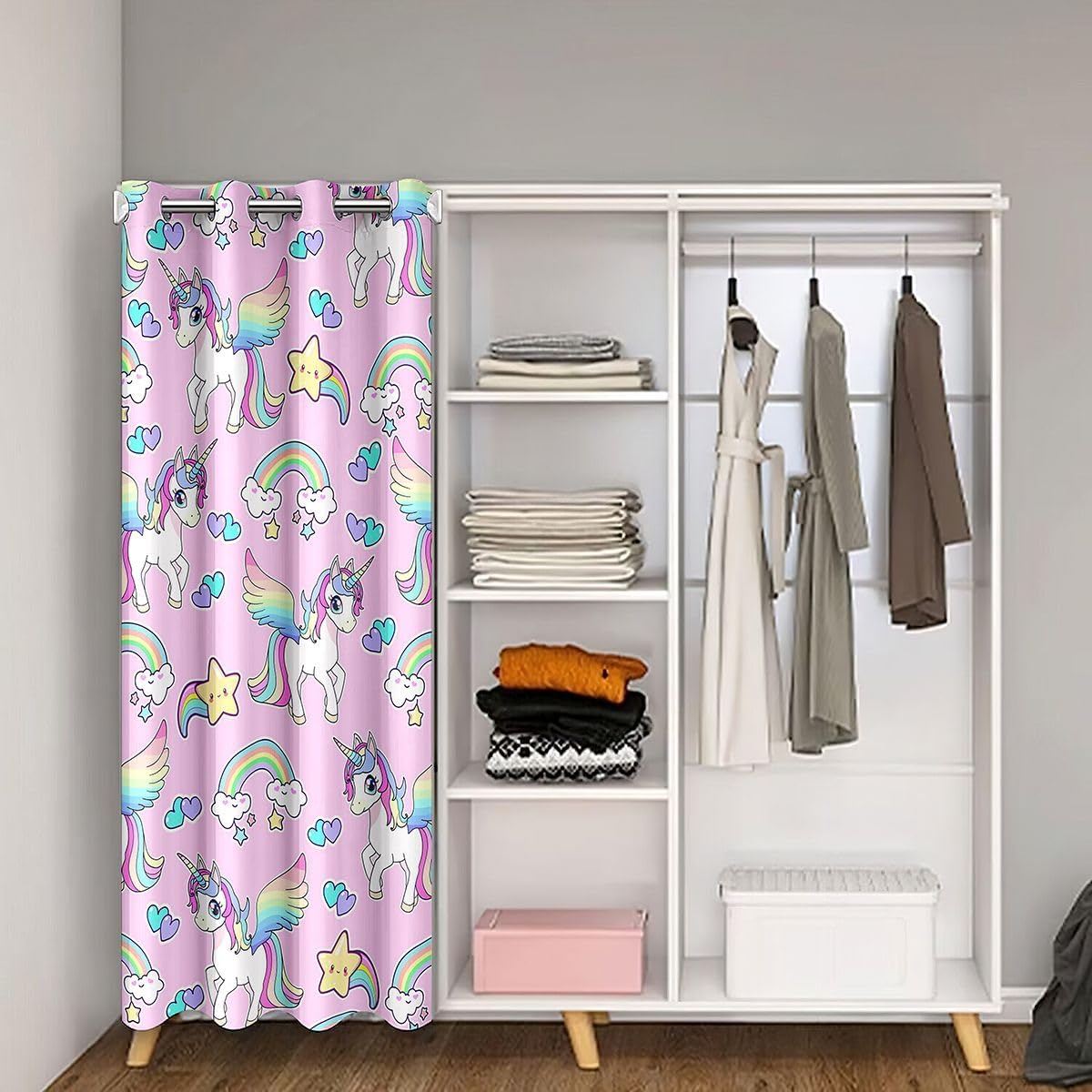 Unicorn Door Curtain for Doorway Privacy 34"x80" Girls Cute Unicorn Closet Door Cover Curtain for Bedroom Living Room Rainbow Dreamy Horse Printed Room Divider Curtain Cover Pink Window Treatments