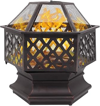 Hexagonal Shaped Iron Brazier Wood Burning Fire Pit Fire Bowl Stove Decoration for Outdoor Outside Camping Patio Garden Backyard