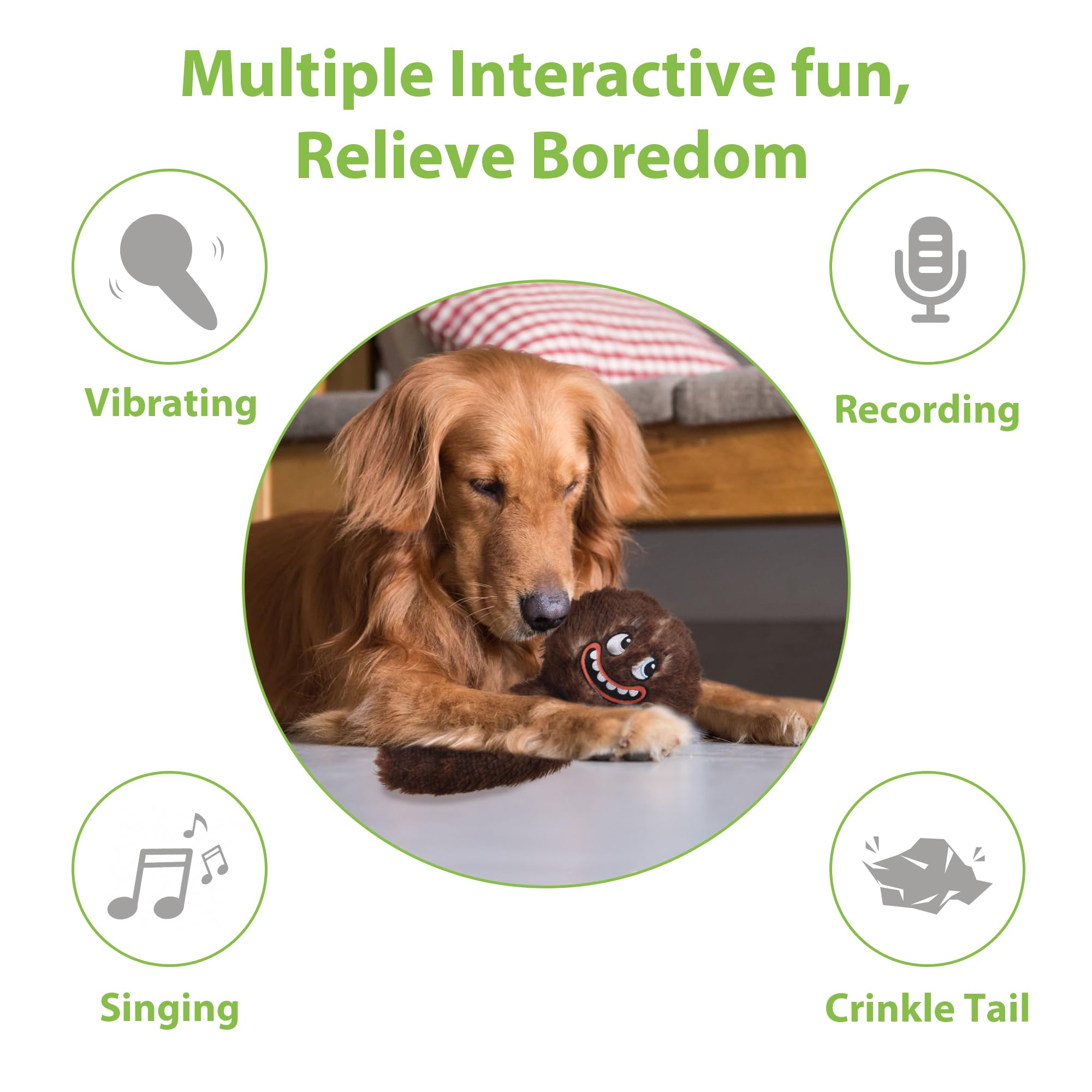 PETGEEK Interactive Dog Ball, Squeaky Dog Toys with Music and Recording, Rechargeable Vibrating Dog Ball for Small/Medium/Large Dogs, Enrichment Toys for Dogs to Keep Them Busy (Brown)