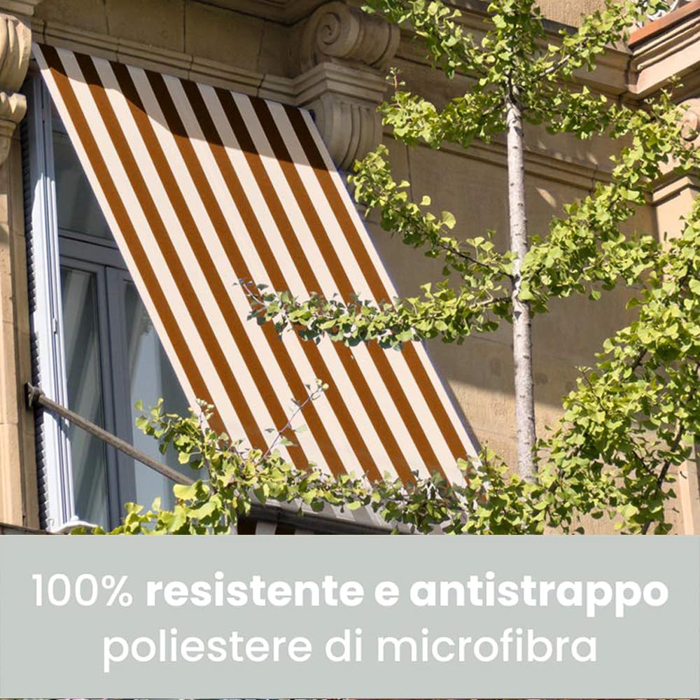 Lovely Tenda da Sole per Esterno, Tendaggio per Balconi, Impermeabile, Tenda a Caduta, 290x300 cm, Telo Ombreggiante, Riduce Luce e Calore, Migliora la Privacy, Fantasia a Righe, Marrone