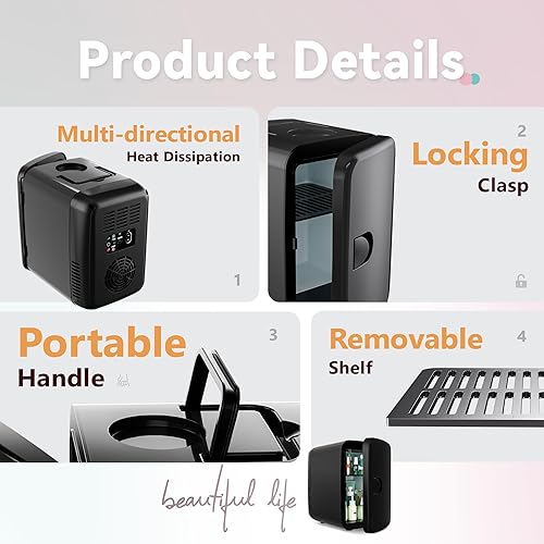 Miniatura 8 de EUHOMY Mini nevera, 4 litros6 latas ACDC pequeño refrigerador para cuidado de la piel, enfriador portátil y calentador para el cuidado de la piel,