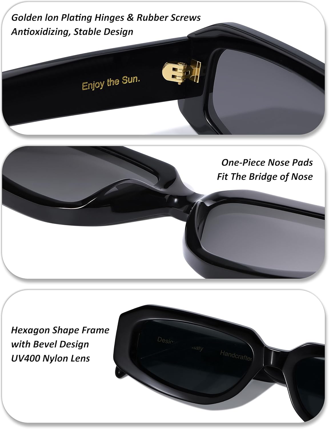 Non Polarized Acetate Sunglasses RY-A28 Frame with UV Protection Impact Resistant Nylon Lens Retro Unisex - Image 5