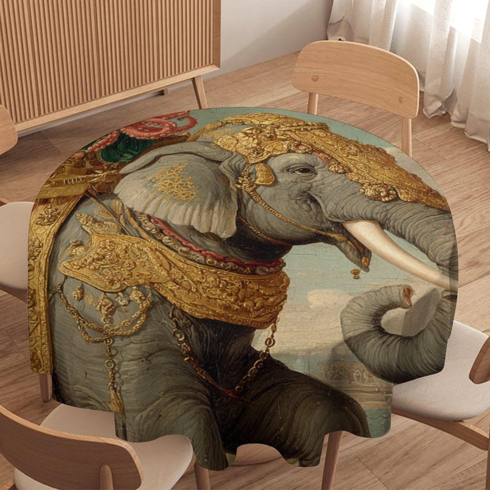 LUYYSKY Rustic Vintage Sea Octopus Round Tablecloth Ethnic Watercolor Indian Aesthetic Tropical Animal Elephant Octopus Washable Decor for Table Cover for Kitchen-152.4" Wx152.4 L cm
