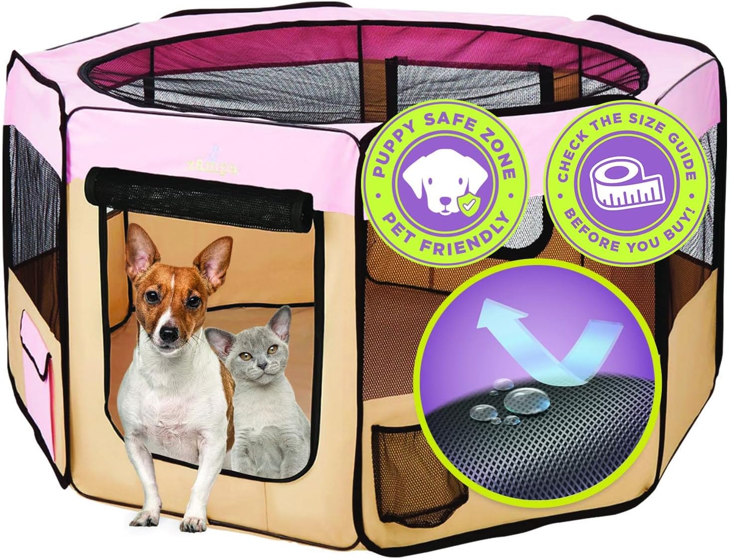 Zampa Pop Up Portable Medium 45"x45"x24" Playpen for Dog and Cat, Foldable | Indoor/Outdoor Pen & Travel Pet Carrier + Carrying Case | (115 * 115 * 60 CM)