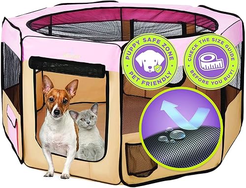 Zampa Dog Playpen Pop Up Portable Playpen for Dogs and Cat Foldable Indoor Outdoor Pen Travel Pet Carrier Carrying Case Azul / Patchwork,