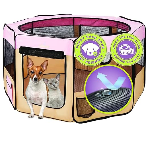 Zampa Dog Playpen Medium 45"x45"x24" Pop Up Portable Playpen for Dogs and Cat, Foldable | Indoor/Outdoor Pen & Travel Pet Carrier + Carrying Case.