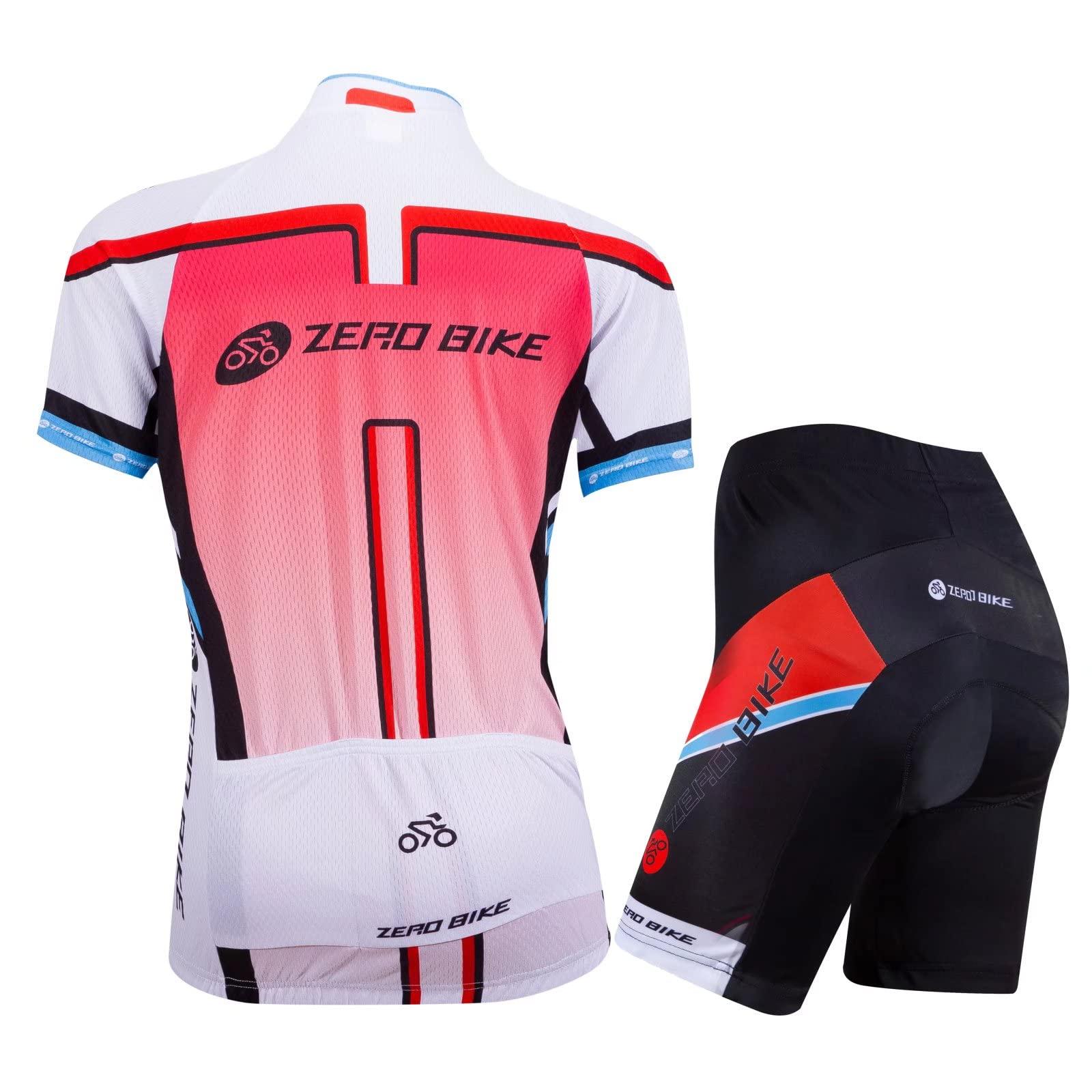 Donne Ciclismo Traspirante ad asciugatura rapida Maglie Set, Jersey Ciclo Manica Corta Giacca + 3D Cuscino Imbottito Stretto Pantaloncini Pantaloni (Forchetta, XL)