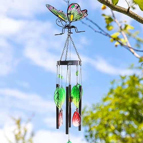 Voumsil Campanillas de viento de mariposa para exteriores, tubos de metal, campanas de viento para decoraciones exteriores para patio, jardín,