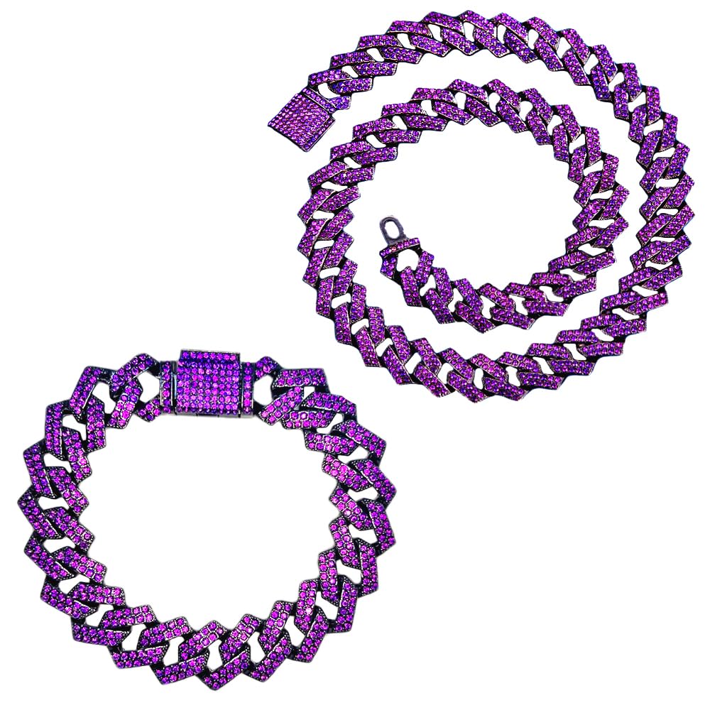 【BLACKPURPLE】Heart Crystal Cuban Chain Bracelet Man Amazon.com: OWNCOOL 13mm Purple Cuban Link Bracelet Cuban