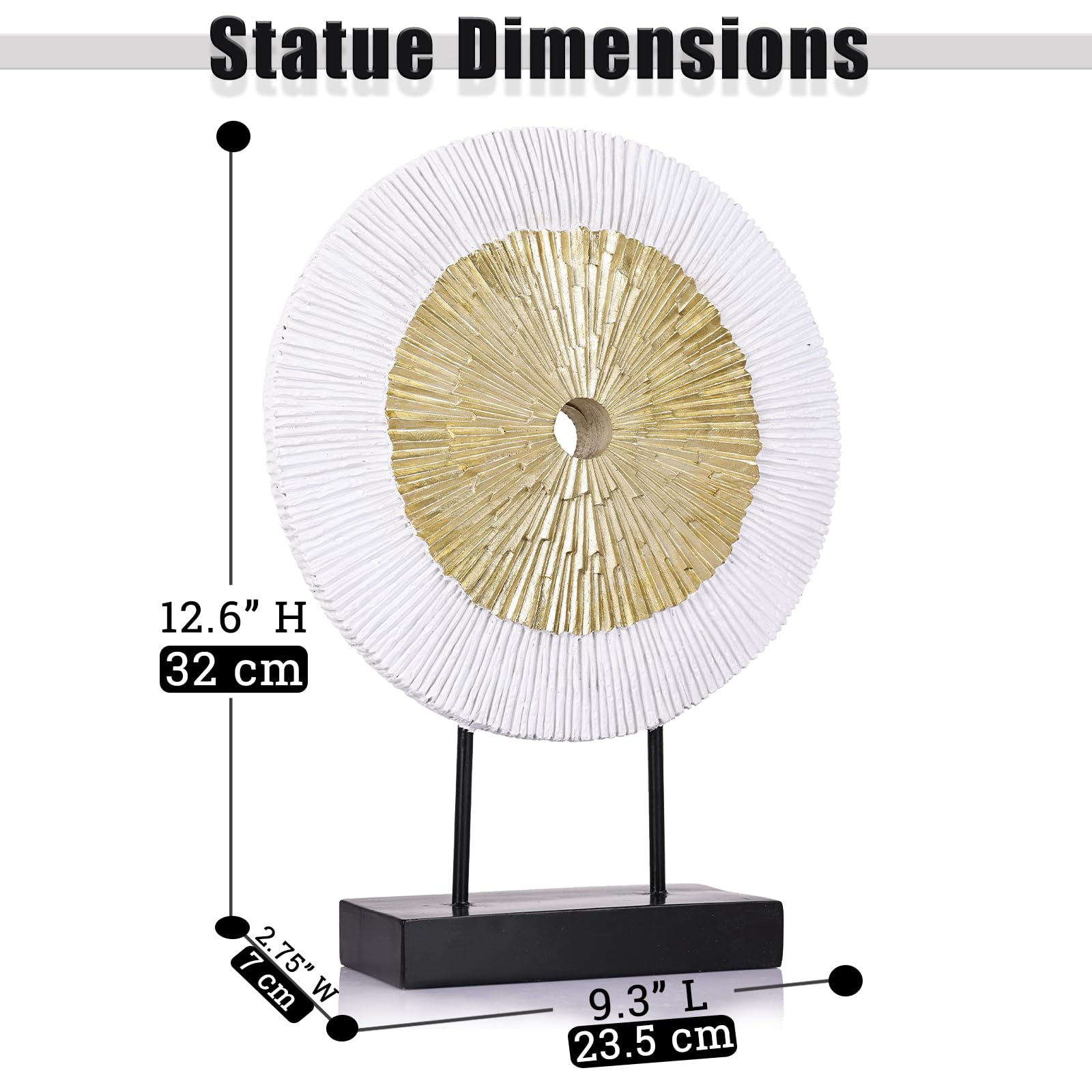 Scultura rotonda astratta in oro bianco, alta 30,5 cm, decorazione unica per la casa sopra l'armadio, tavolino da caffè, console, ufficio, ingresso, centrotavola (oro bianco)