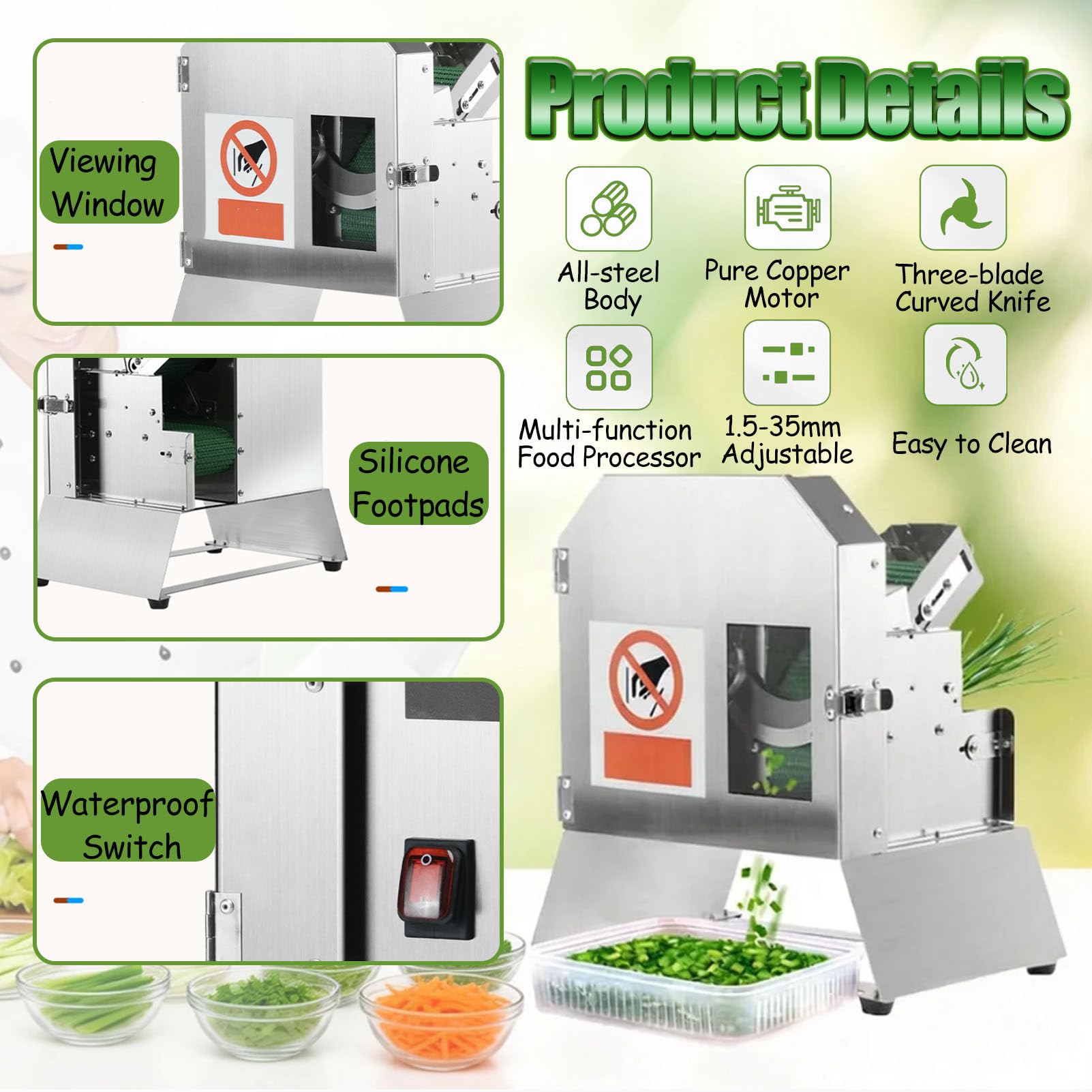 Robot culinaire électrique, machine à couper les poireaux professionnelle avec tapis roulant, trancheuse multifonction pour ail, piment et pommes de terre - Préparation idéale, rapide et efficace