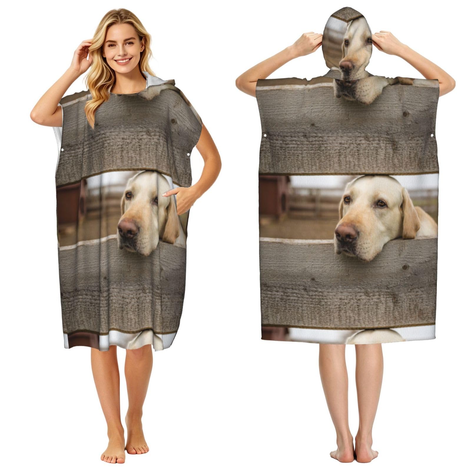 Poadnly Labrador Retriever Photos, Adult Hooded Beach Towel 90 x 110 cm,Changing Bath Robe, Surf Poncho Towel For Women Men