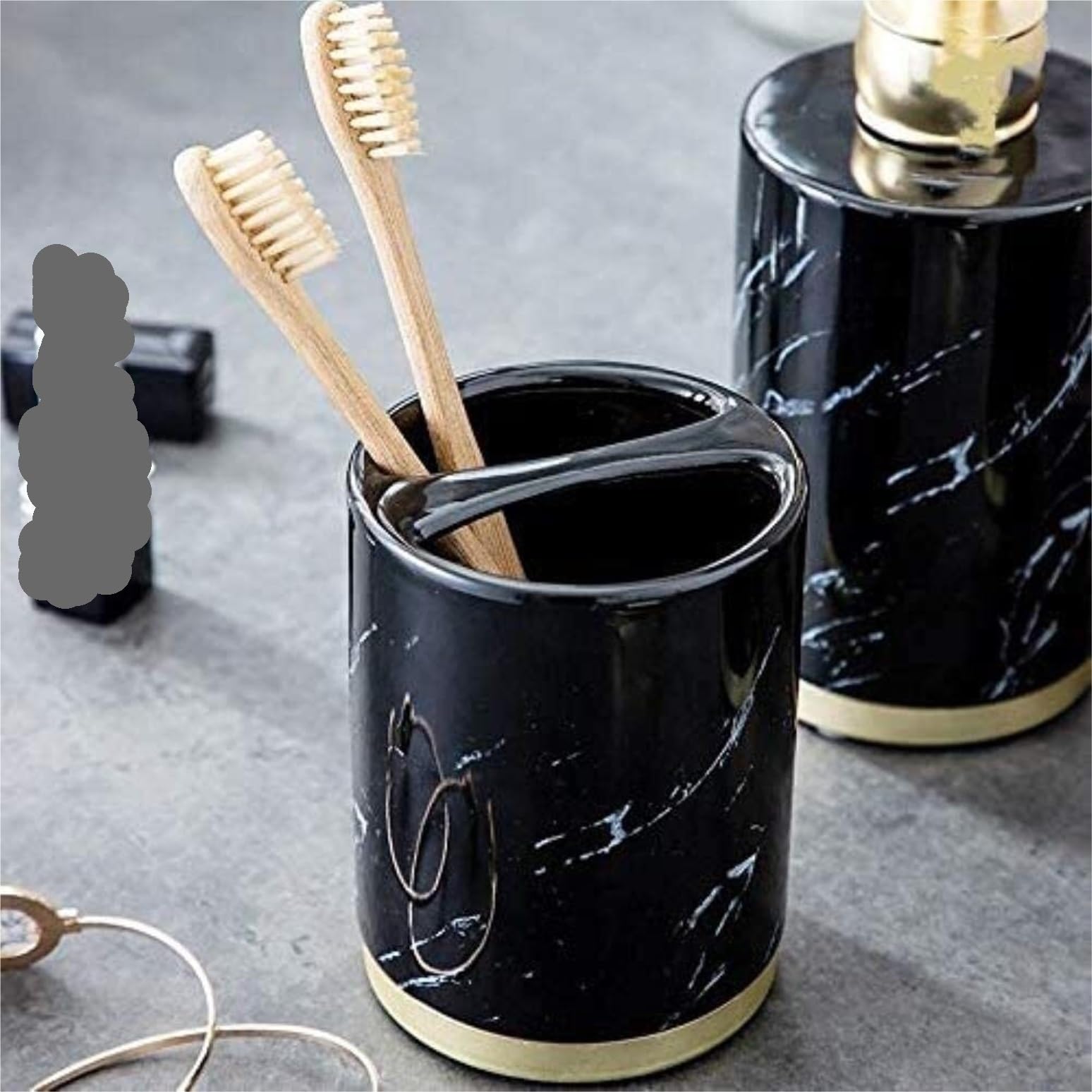 Dispensador Jabón Set Juego De Accesorios De Baño De 5 Piezas Incluye Dispensador De Jabón, Cepillo De Dientes, Soporte para Pasta De Dientes, Jabonera Y Vaso Baño Accesorios