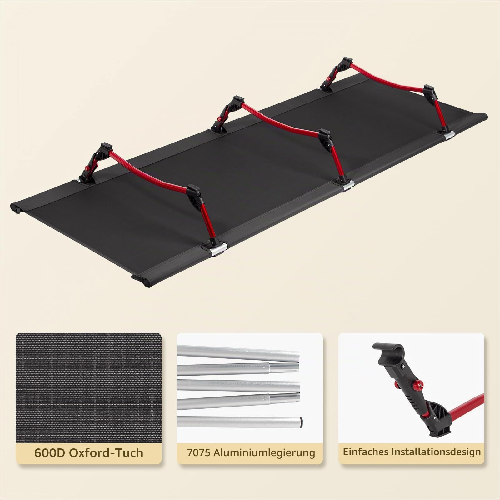 Leogreen Ultra Leichtes Feldbett Upgrade Campingbett Klappbett Schwarz | 190 x 65 x 19 cm, Belastbarkeit bis 180kg, für Outdoor-Reisen, Wandern, Bergsteigen, leichte Rucksackreisen