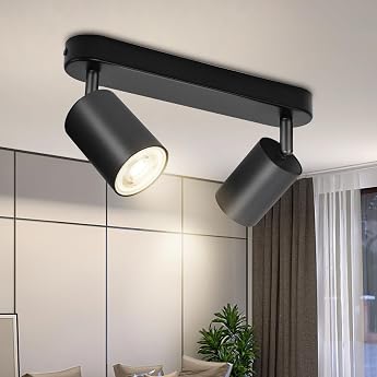 BOYIR Ceiling Spotlight LED Black Ceiling Spotlight 2 Bulbs Swivelling 350&deg; | Ceiling lights round kitchen lamp ceiling light