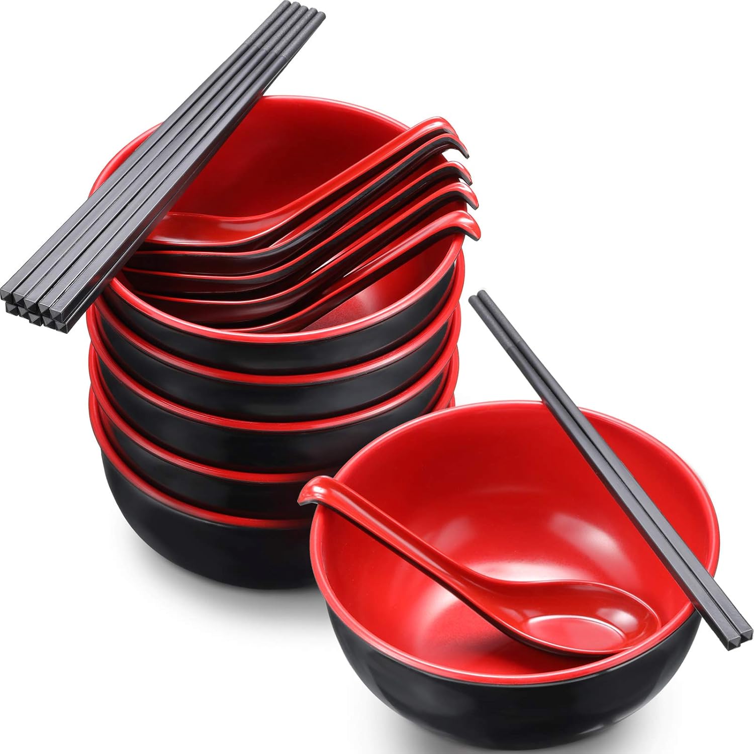 6 Sets 37 oz Large Ramen Bowl Set with Spoons Chopsticks, Asian, Chinese, Japanese or Pho Melamine Soup Bowl, Complete Dinnerware for Pho, Udon, Soup and Asian Cuisines : Home & Kitchen