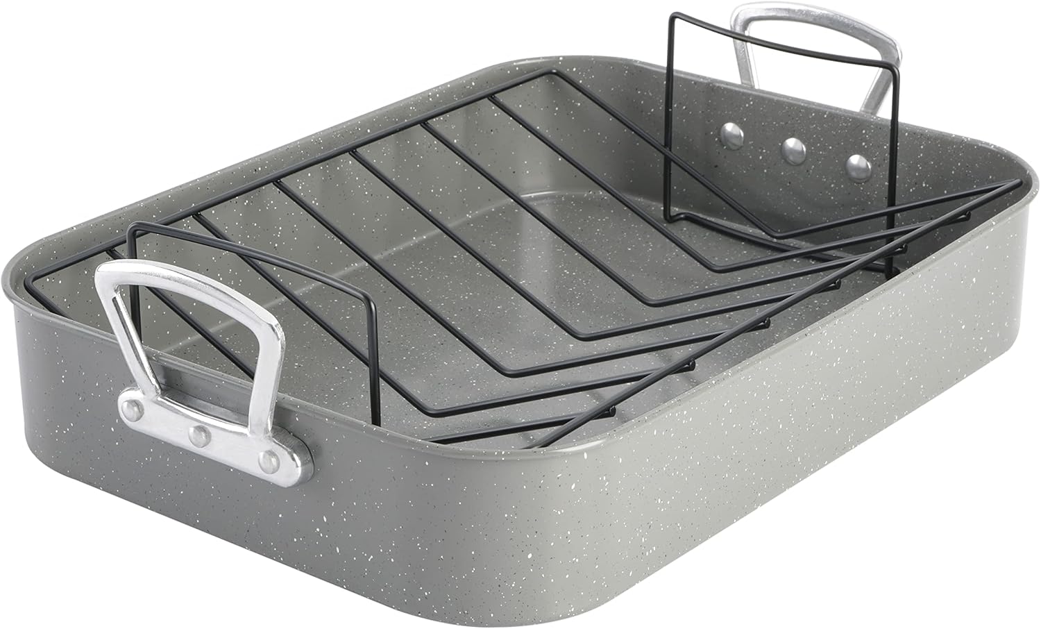 Gibson Home Oster Greystone 2-Piece Carbon Steel Roaster Pan w/Rack, Grey Speckle