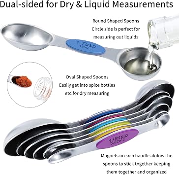 TILUCK Nesting Measuring Cups and Spoons Set, Stainless Steel with Soft Silicone Handle Heavy Duty & Dishwasher Safe for Measuring Dry/Liquid Ingredients, Ideal for Cooking & Baking (14)