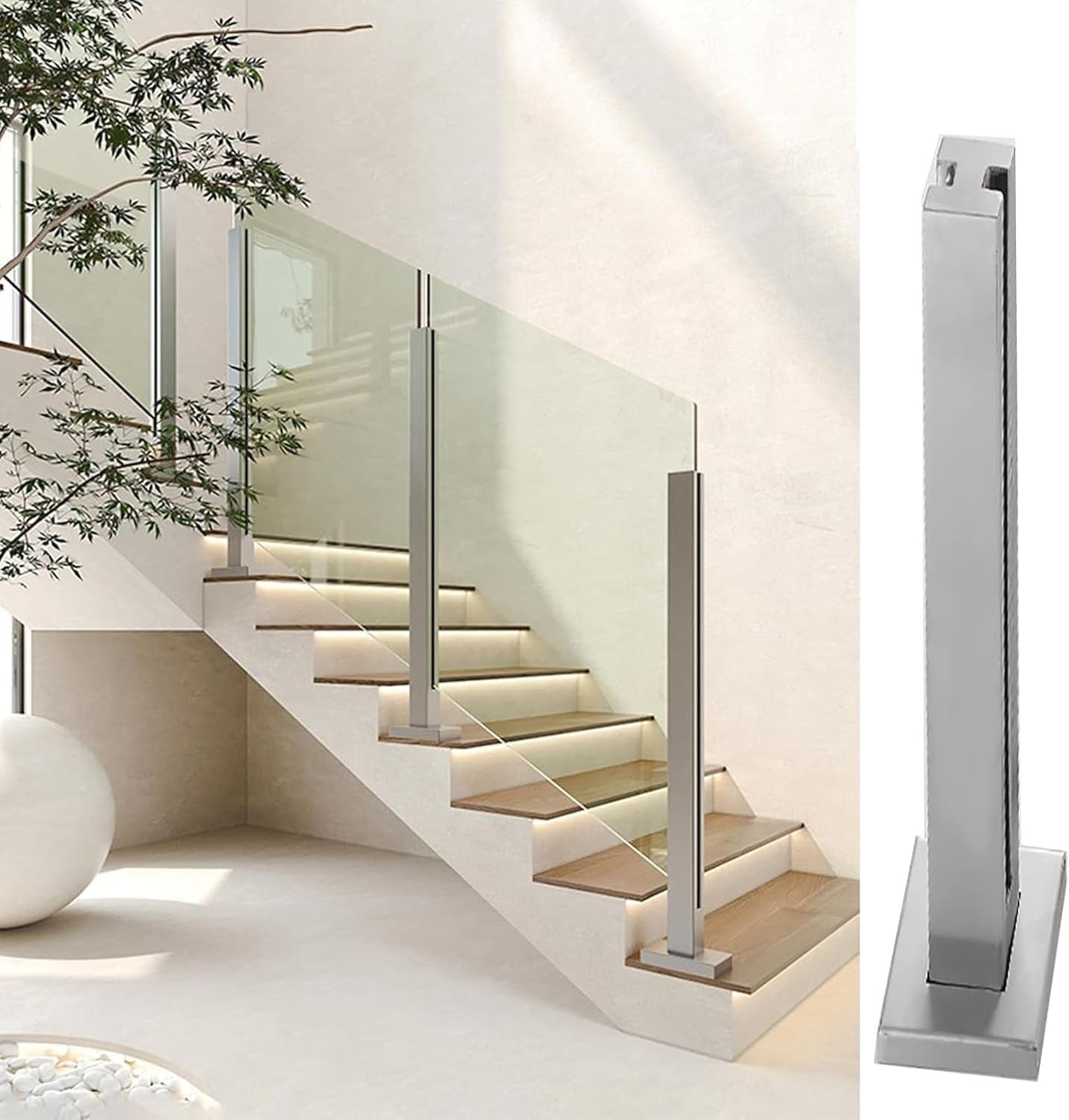 GHHVFEC 34in 38in 41in Height Glass Railing Post - Stainless Steel Glass Balustrade System for Decks, Mid Post Design (Size: 95cm/37.4in) - Durable & Stylish Glass Panels