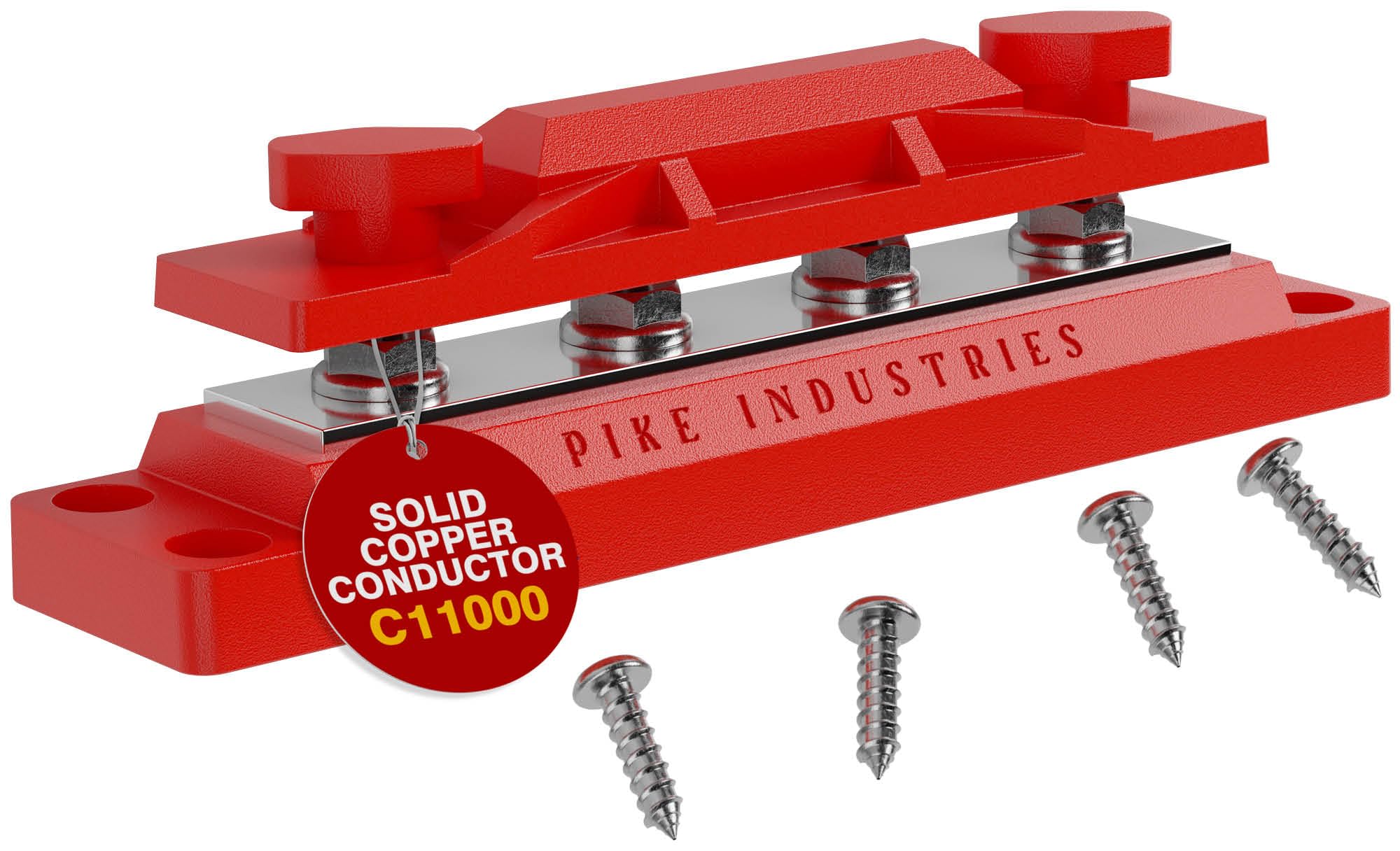 400 Amp Solid Copper Busbar 4 Stud (5/16" Zinc, Red) Common Bus, Terminal Block