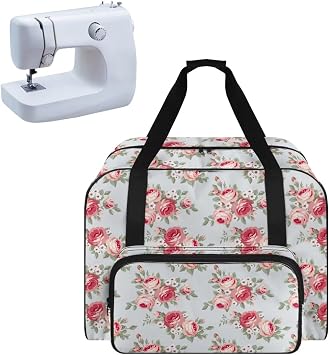 Rose Sewing Machine Carrying Case Portable Tote Bag Heavy Padded Sewing Machine Dust Cover Large Capacity Handbag for Sewing Machines Sewing Machine Bag for Home Use