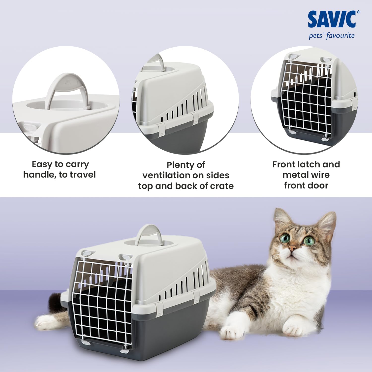 Savic Trotter 1 Pet Carrier for Dogs & Cats, Lightweight Hard Plastic Travel Carrier with Ventilation & Secure Locking Door, Compact Pet Transport Box β 19 x 13 x 12 Inch Dark Grey 3