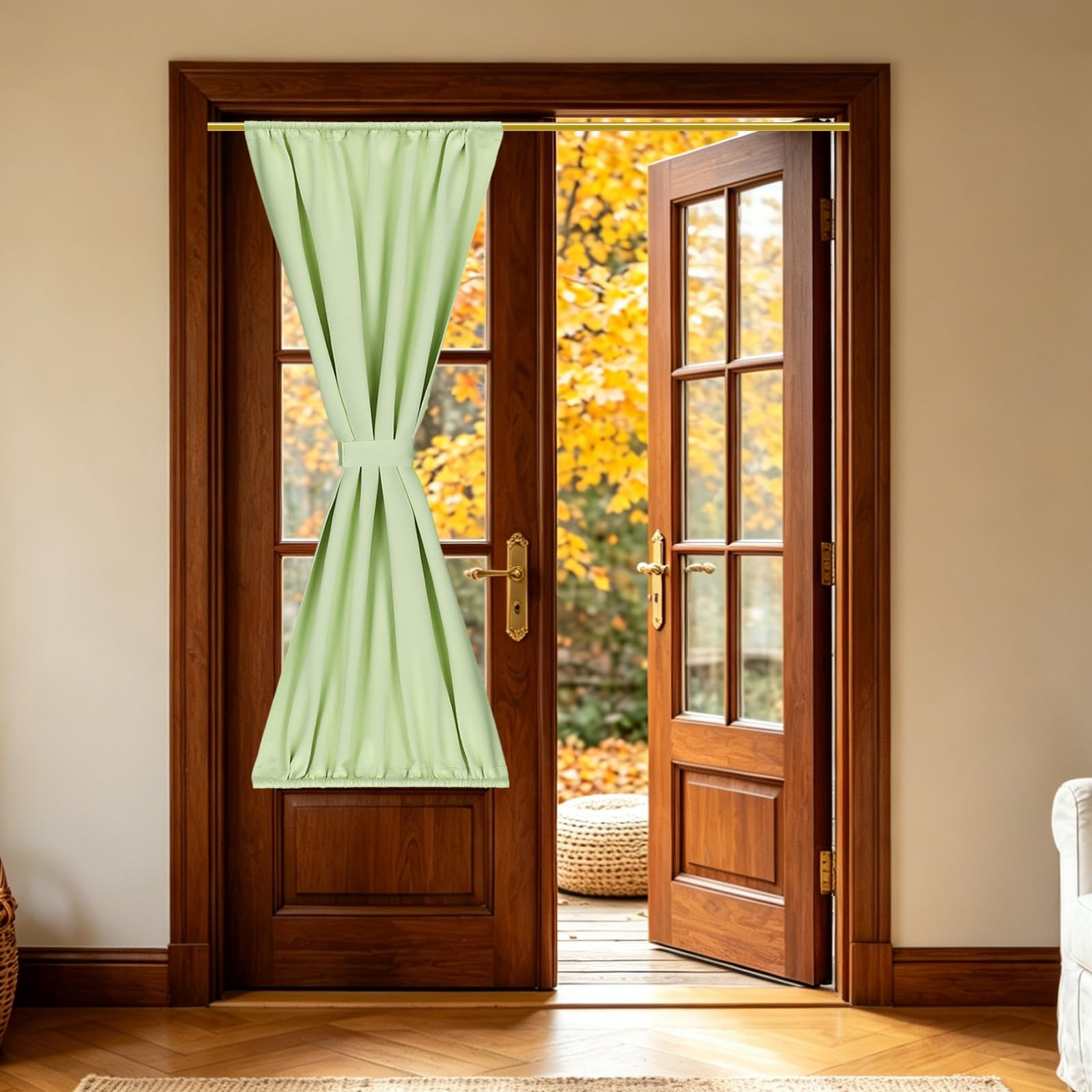 sourcing map 1 PC French Door Curtain, 87 x 203cm Blackout Thermal Insulated Energy Saving Drape Polyester Rod Pocket Curtains & Drapes for Kitchen Front Door Window Treatments, Gray-green