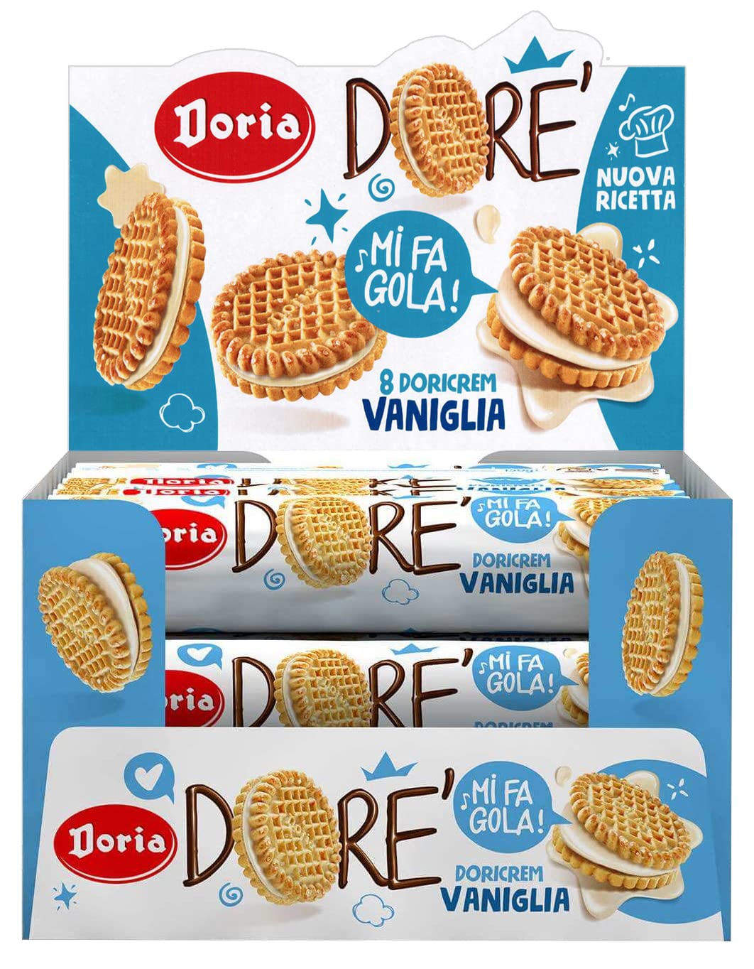 Doria Dore' Biscotti Frollini con Ripieno alla Vaniglia - Maxi Showbox da Banco con 20 confezioni da 75gr