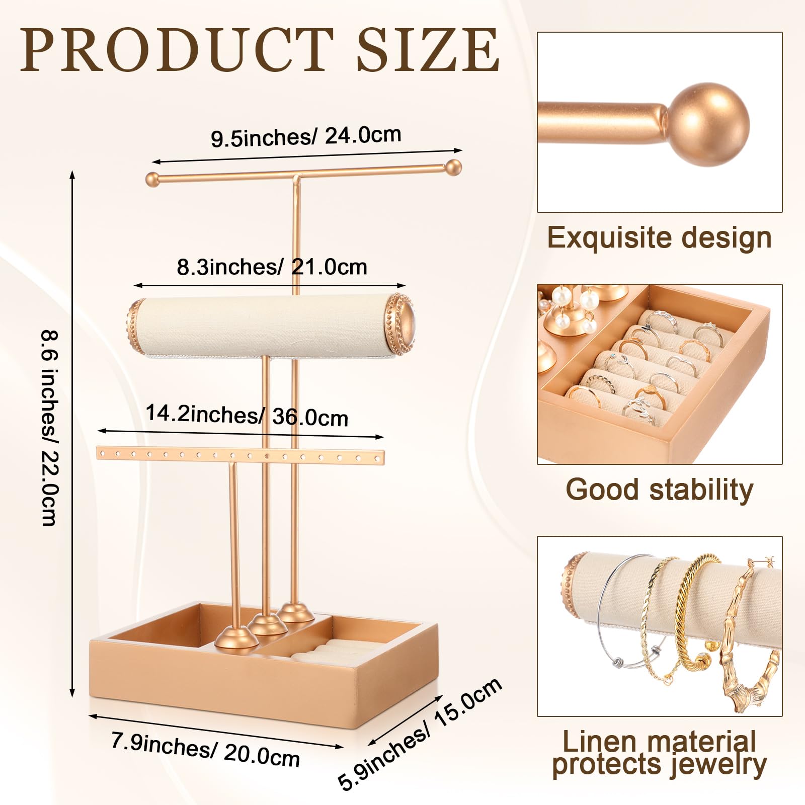 Wonderjune 2 Pcs 3 Tier Jewelry Holder Necklace Bracelet Display Stand with Earring Ring Tray Jewelry Organizer Storage Holder for Necklace Bracelet Bangle Watch Scrunchie