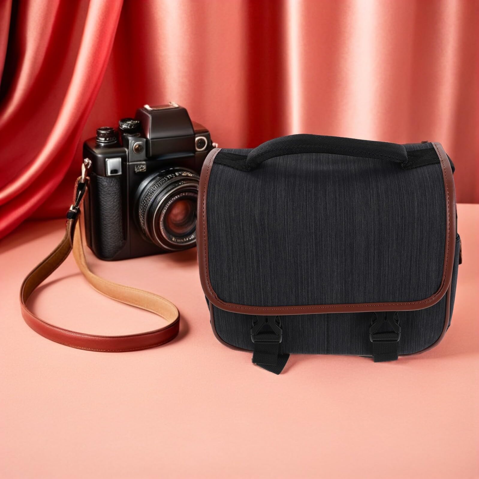 POPETPOP Borsa Tracolla per Fotocamera Digitale Reflex Mirrorless Borsa per Trasporto Obiettivi Accessori Nylon Resistente Tasche Interne Organizzazione Efficiente