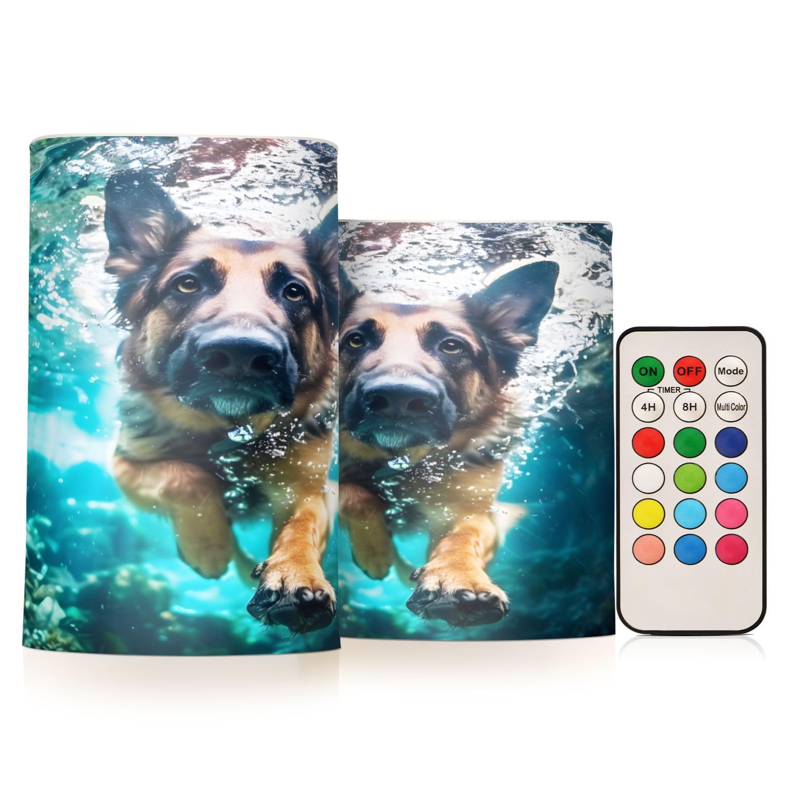 Mnsruu Flickering Flameless Candles German Shepherd Dog Underwater LED Candles with Remote Timer Set of 2 Battery Operated Candle Home Decoration