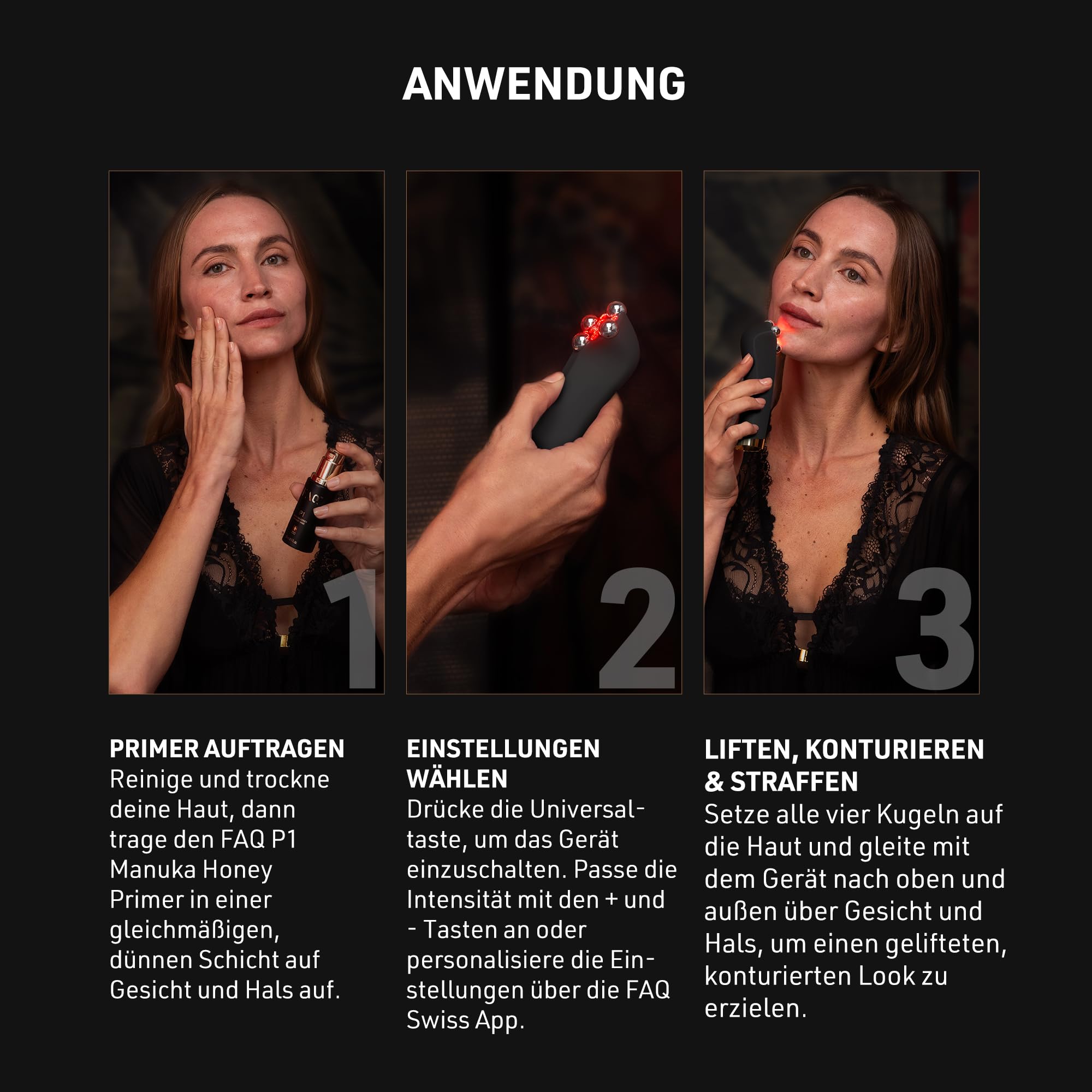 FAQ Sculpt & Glow Bundle – FAQ 402 Dual-Mikrostrom-gesichtsmassagegerät- & Liftgerät + P1 Manuka Honey Serum 30 ml – Anti-Aging‑Gesichtsmassage-Set für Lifting, Toning & Lymphdrainage gerät
