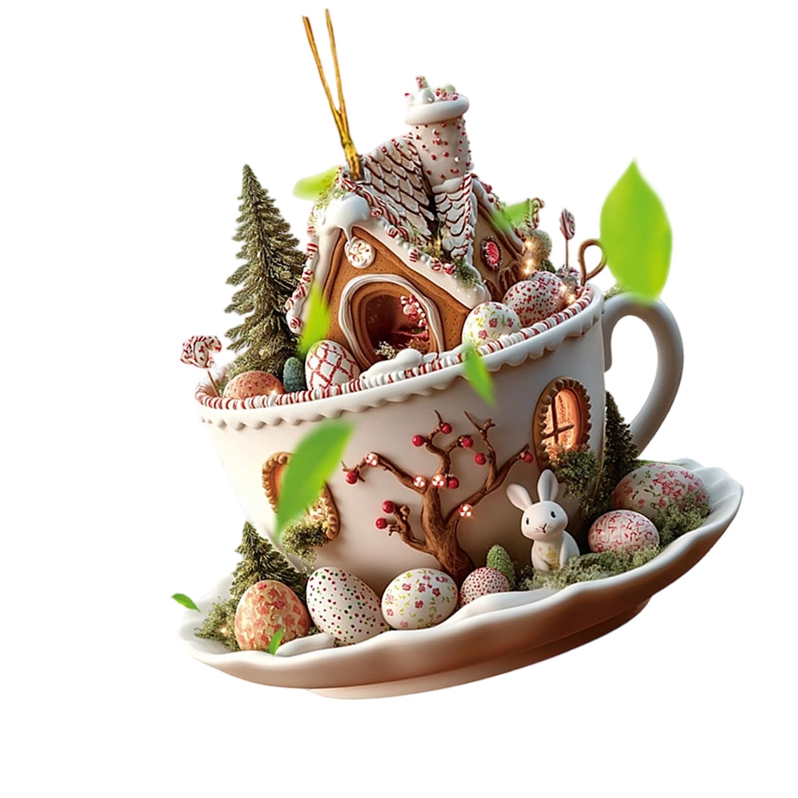 Jkrnejgr A Car Mirrored Decoration With Easter Rabbits Coffee Cup House Crylic Keychain Pendant For Spring Theme Ccessory Flat Ornament Decoration