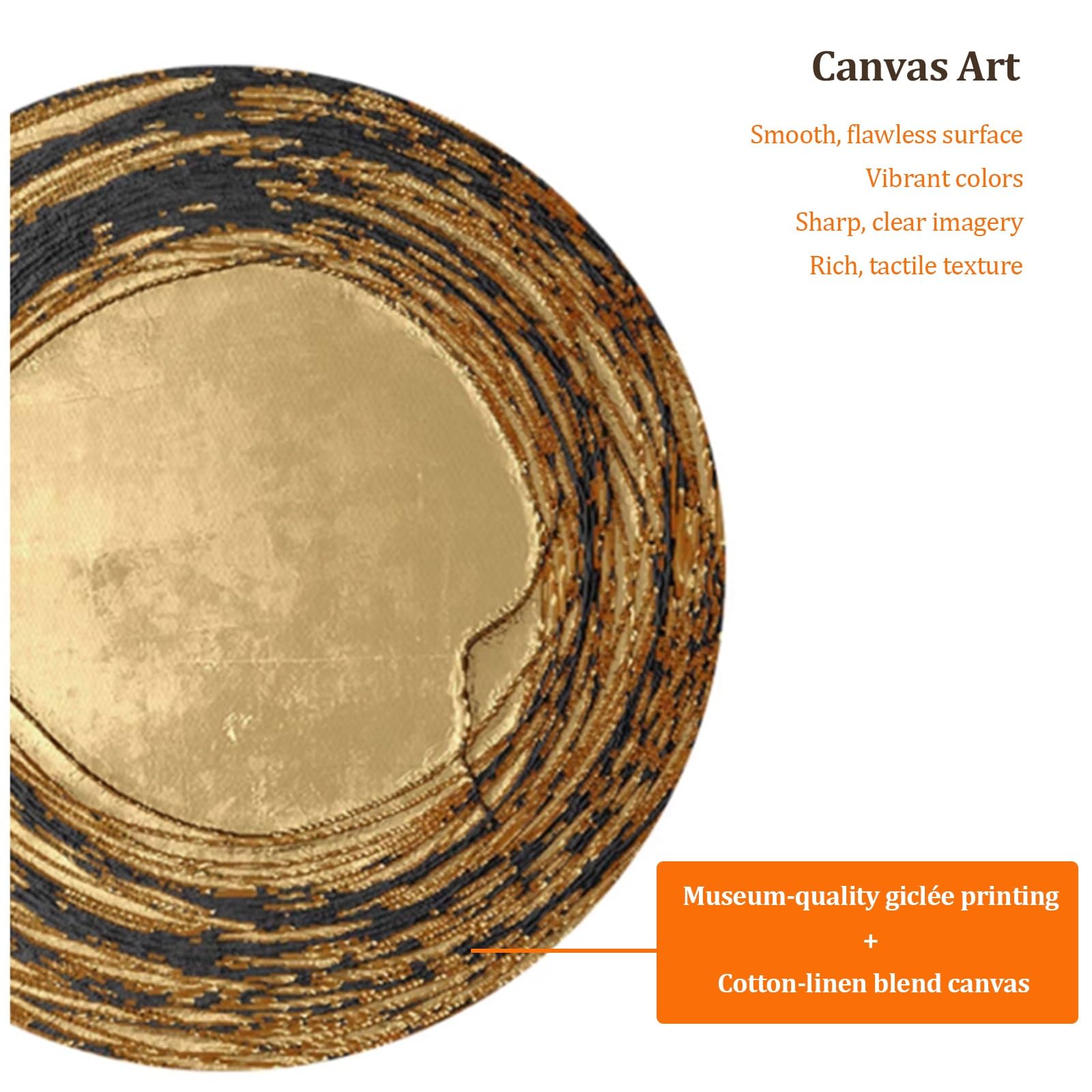DAJIAYIQI Decoración de pared redonda, cuadros modernos en negro y dorado para el hogar, arte mural en lienzo 3D con marco, gran cuadro de lujo para la entrada o el recibidor(C)