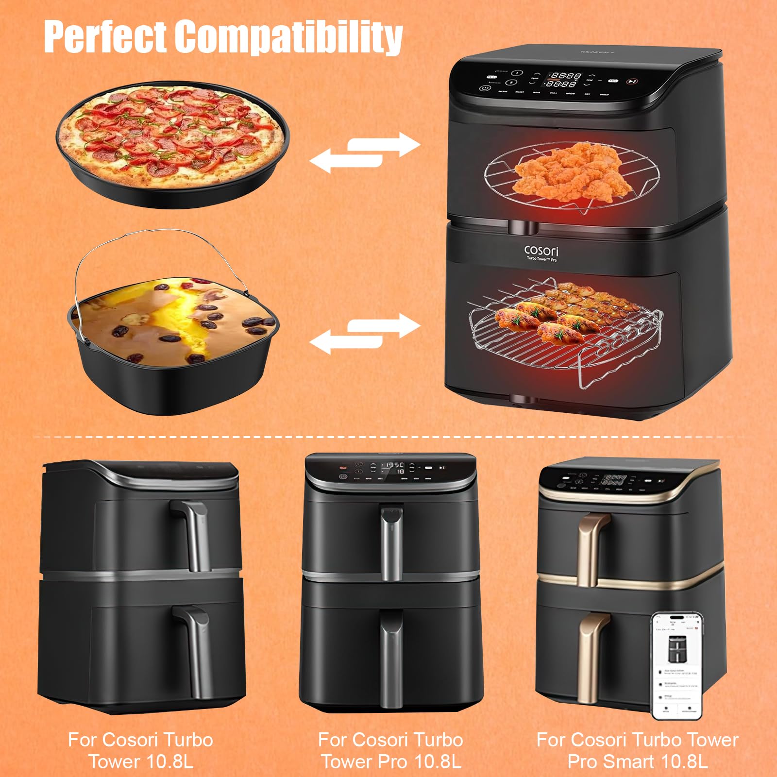 Akcesoria do Frytkownicy na Gorące Powietrze Cosori Turbo Tower/Pro/Smart | 16-Częściowy Zestaw Akcesoriów do Frytkownicy Airfryer 6,5 l/4,3 l Double Stack Air Fryer Silikonowa Wkładka