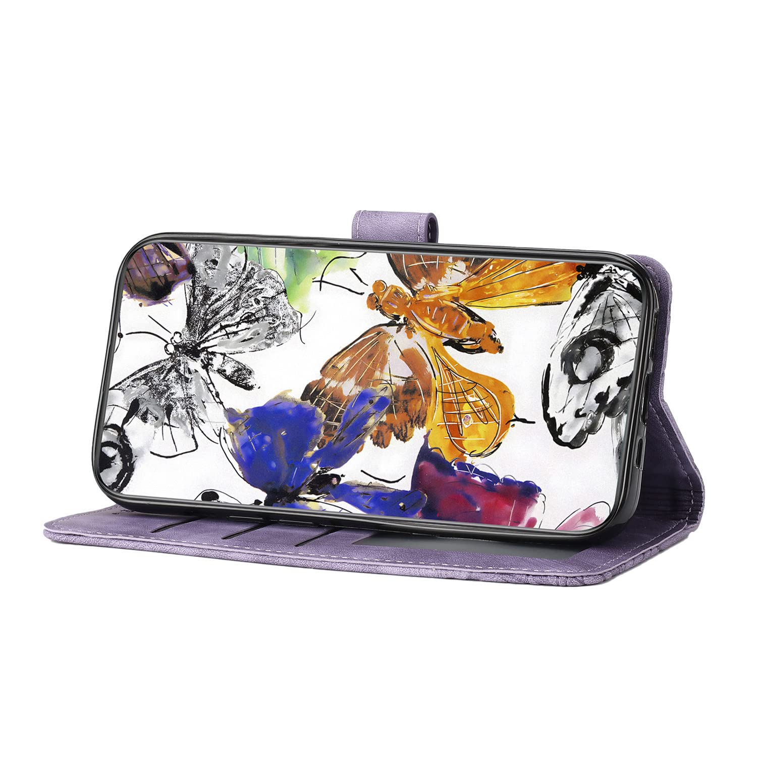 JIUNINE Custodia Protettiva per iPhone 17, Cover Libro PU Pelle Antiurto Portafoglio con Design Farfalle 3D, Slot per Carte, Supporto Stand Regolabile, Chiusura Magnetica, Viola