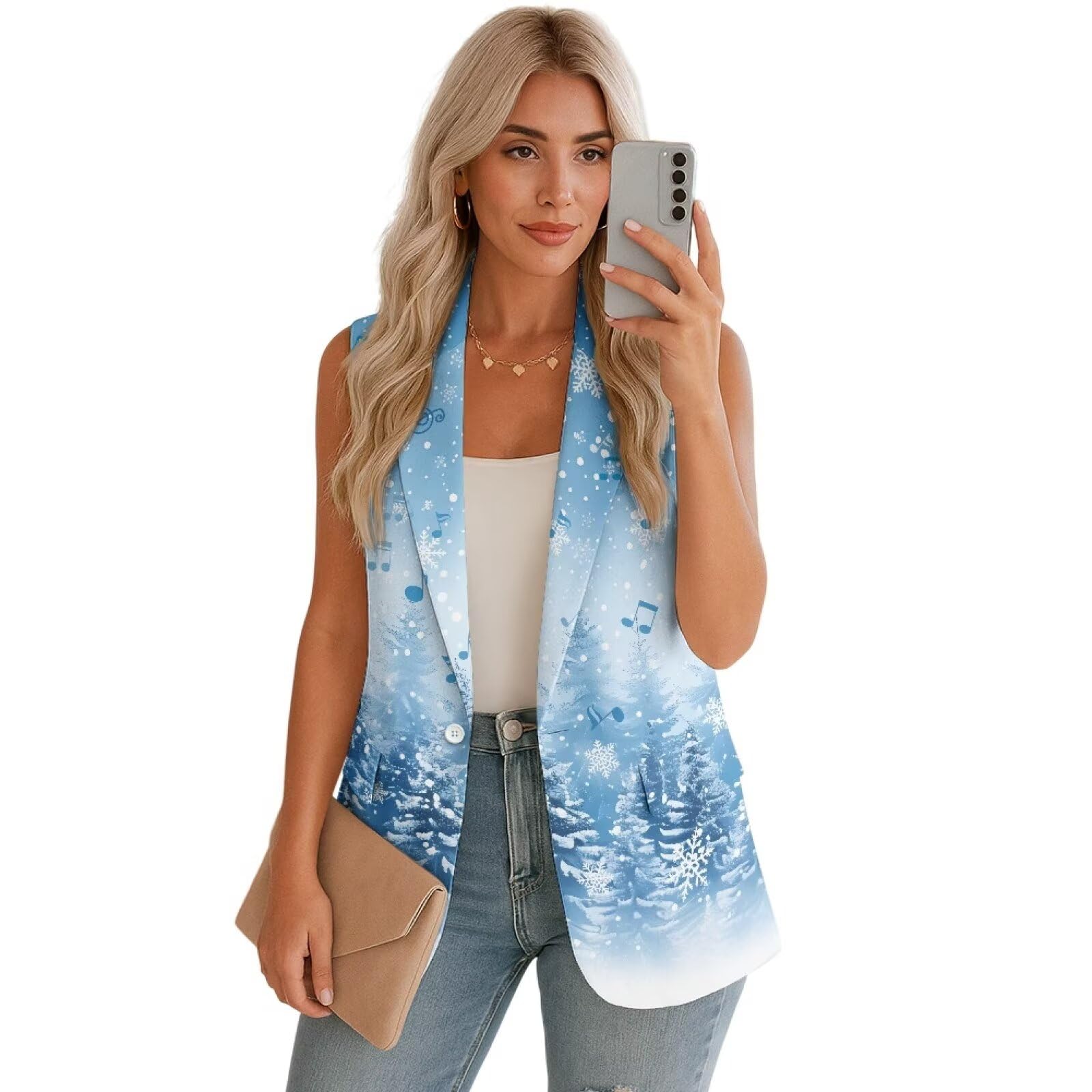 Blazer Jackets for Women Sleeveless One Button Lapel Blazer Vest with Pocket