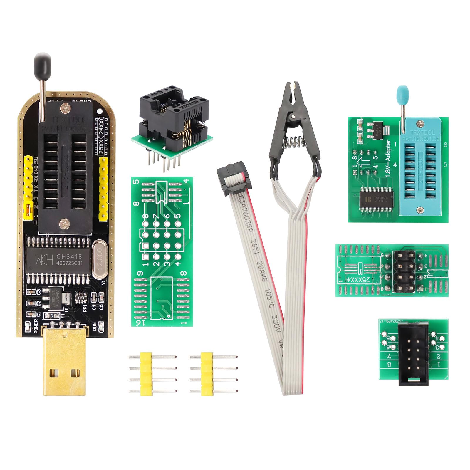 S018 SOP8 Test Clip Binghe USB BIOS Programmierer V1.8, CH341A Programmer + SOIC8 Clip + 1,8V Adapter + SOIC8 Adapter für EEPROM 25CXX / 24CXX Serie für Eeprom Programmer