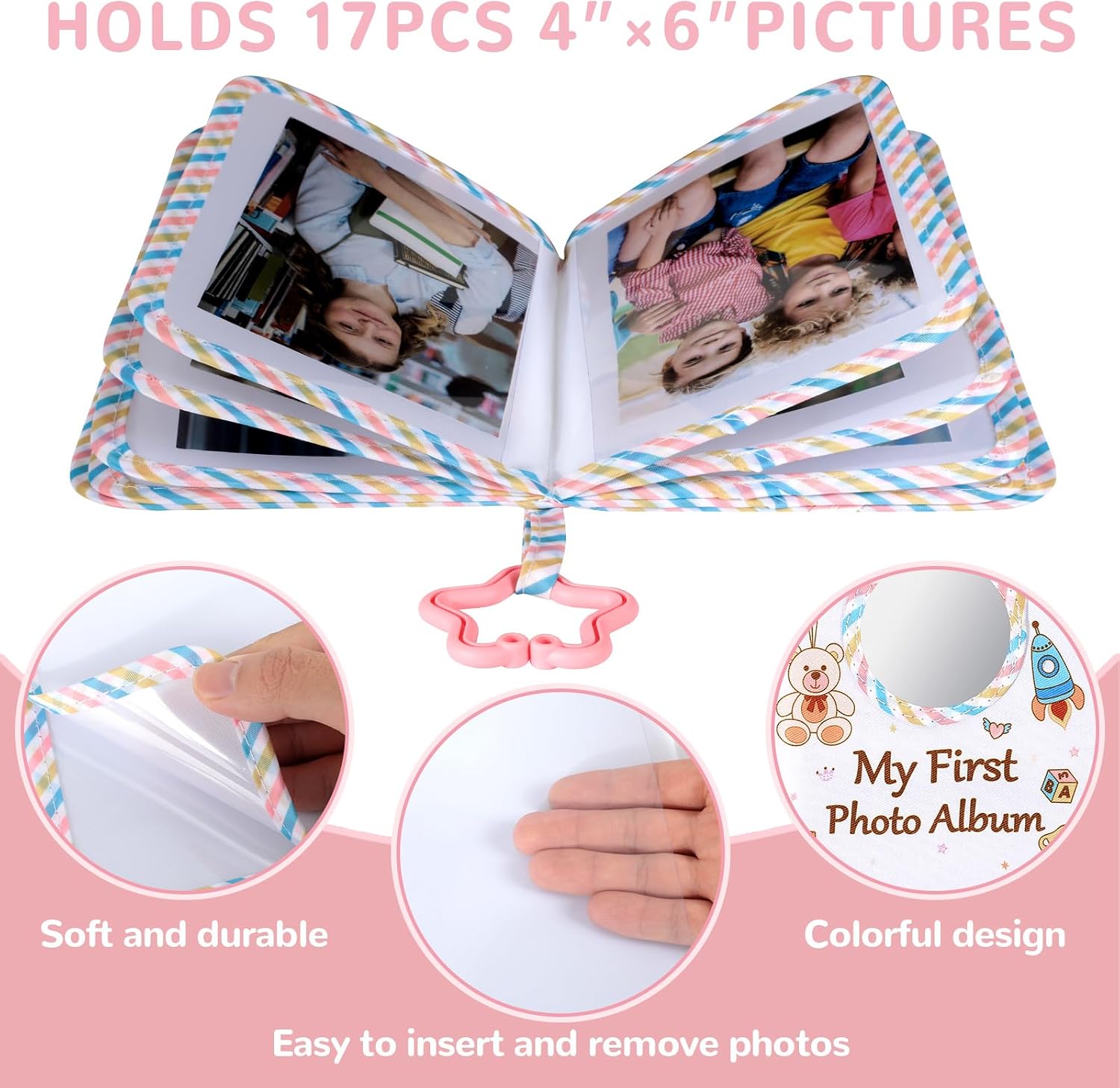 Baby's My First Family Album Soft Photo Cloth Book Colorful My First Book of Photos Whimsical Themed Baby Memory Album Gift Holds 4x6 Pictures for Babies Newborn Toddler & Kids Baby Shower