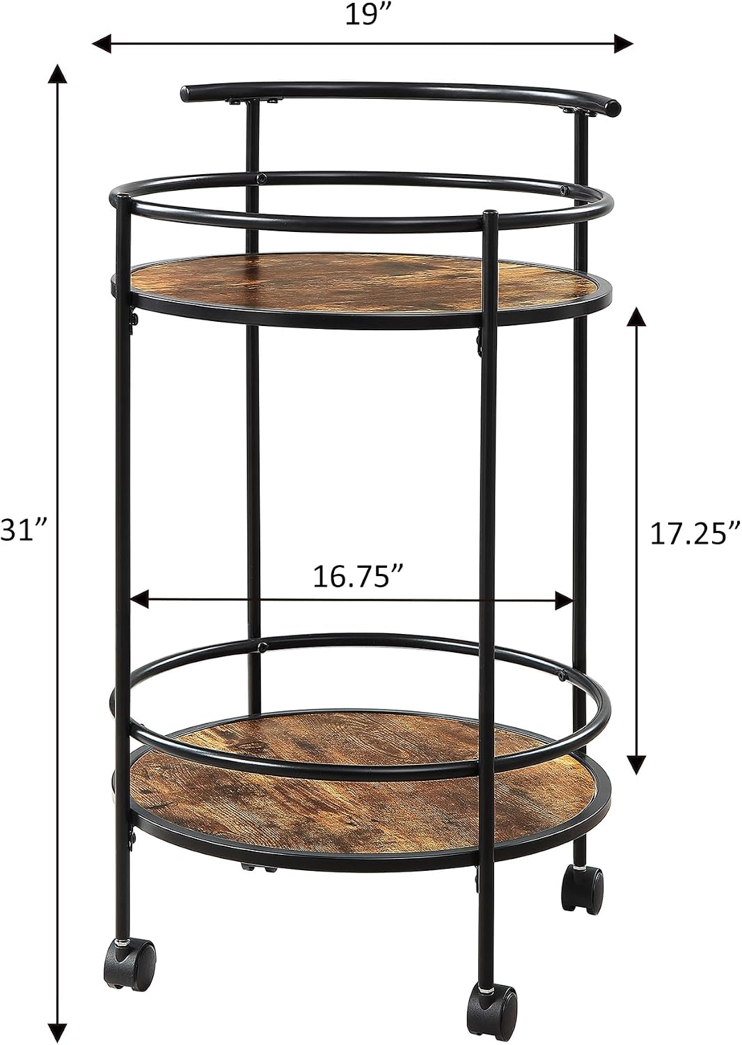 Convenience Concepts Designs2Go Charlie Serving Bar Cart 19" - Modern Storage Bar with Wheels, Wine Storage for Kitchen, Mobile Push Trolley for Dining Room, Barnwood/Black