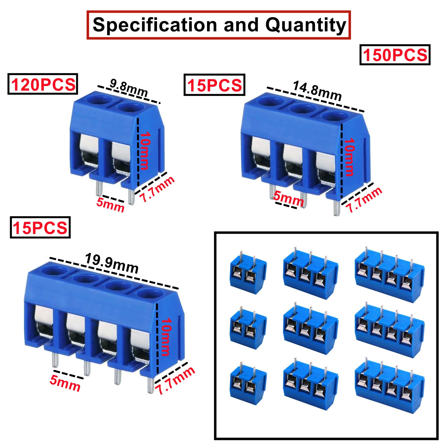 HUAZIZ 150 sztuk niebieskich 2/3/4 Pin PCB Mount Screw, 5 mm Terminal Block, zacisk śrubowy złącze wtykowe + 1 szt. żółty śrubokręt do Arduino