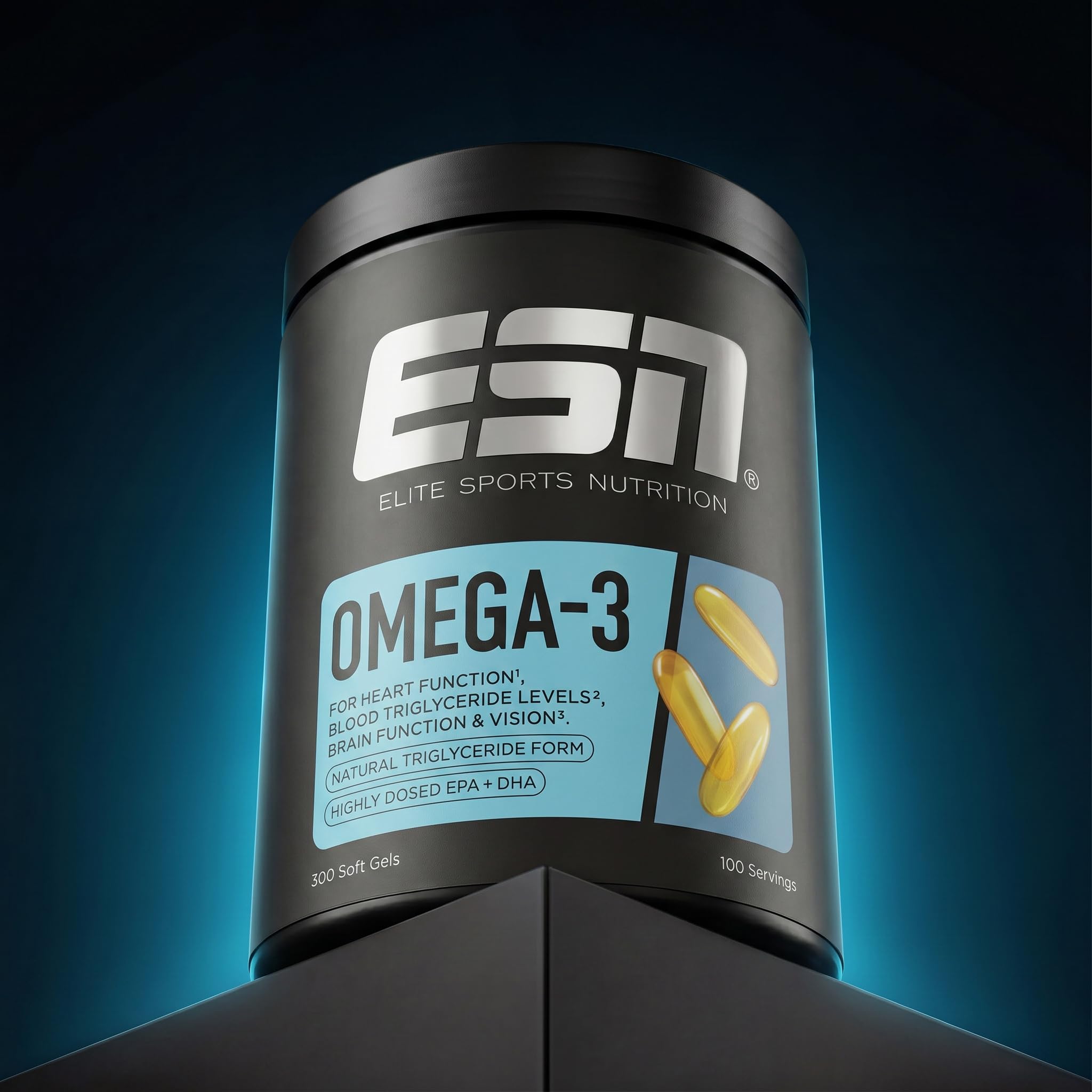 ESN Omega-3, 300 cápsulas | EPA y DHA en dosis altas, 1200 mg de EPA y 900 mg de DHA por dosis, fabricado en Alemania