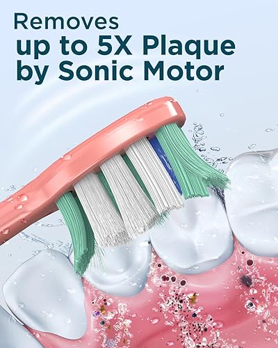 Miniatura 77 de Rtauys - Cepillo de dientes eléctrico y sónico M5 para adultos y adolescentes, con 8 cabezales de cepillo, de alta potencia, con estuche de viaje, 3