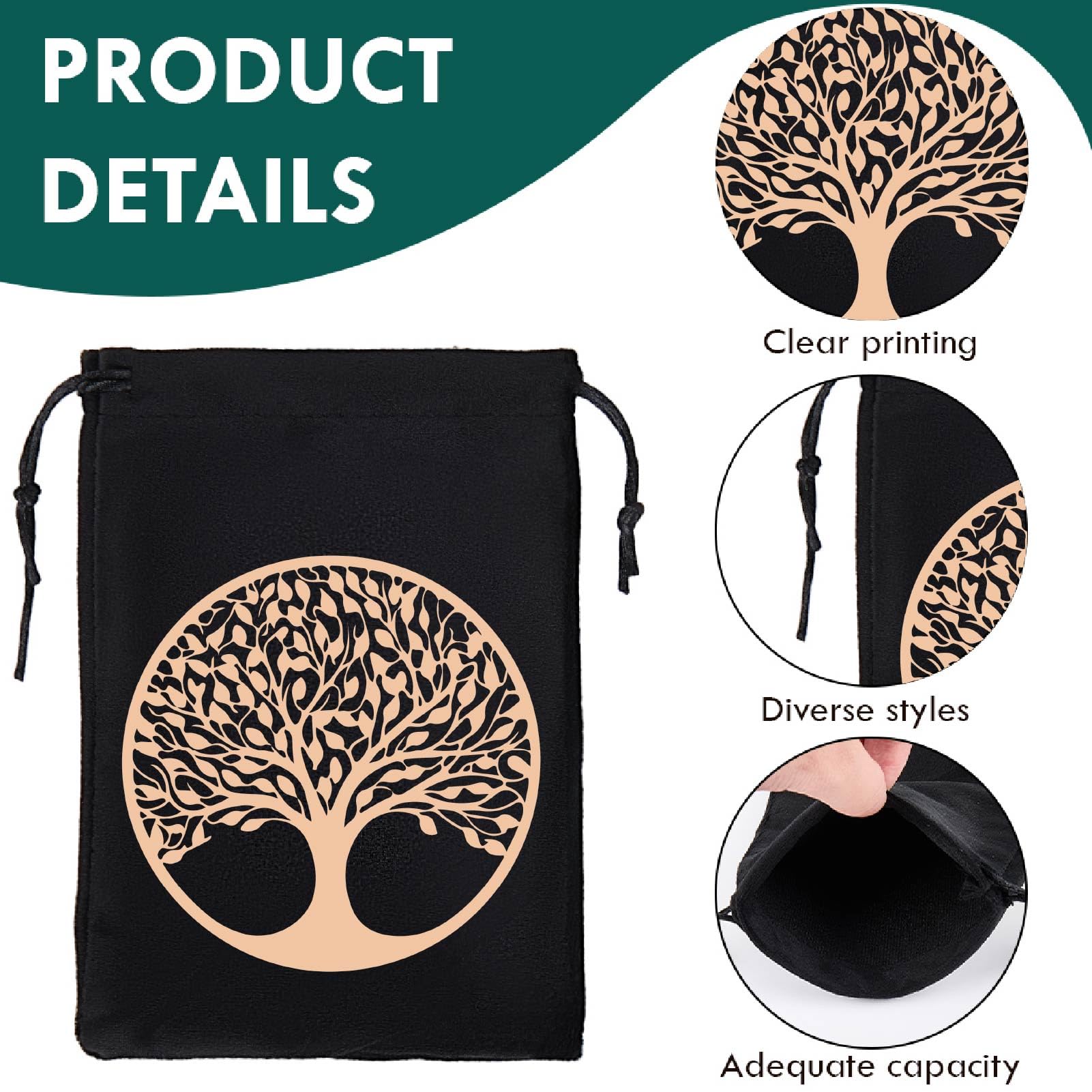 CREATCABIN 2Pcs Tarot Cards Storage Bags Drawstrings Bags Tarot Cards Holder Pouches Tarot Deck Bags Black Tree of Life Jewelry Wrap Velvet Bags for Crystals Dices Rune Altar Gift 5x7Inch - Image 3