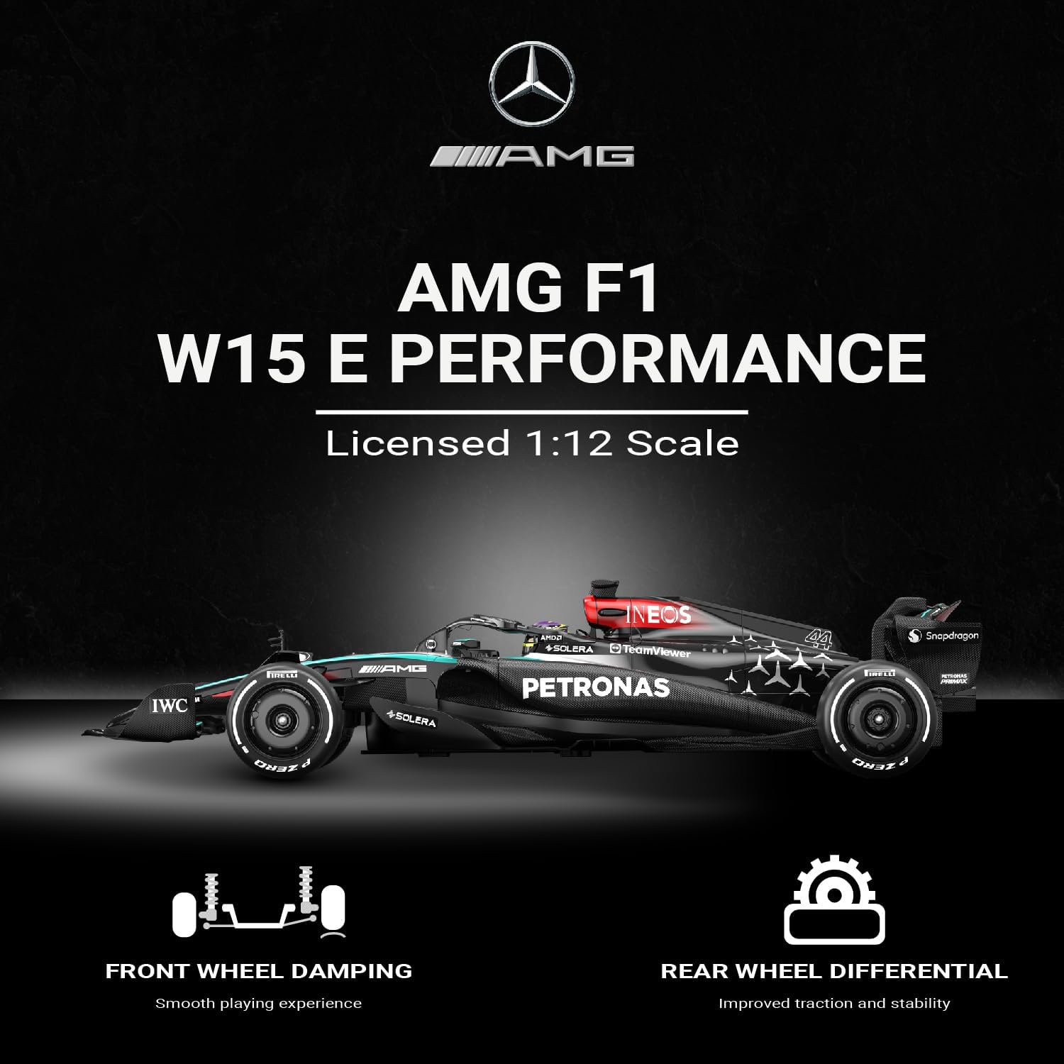 Voltz Toys Mercedes-AMG F1 W15 1:12 Scale RC Car – Officially Licensed Formula 1 Remote Control Race Car, 2.4GHz for Boys, Girls and Collectors (1:12 Mercedes-AMG F1 W15) 1:12 Mercedes-benz F1 W15