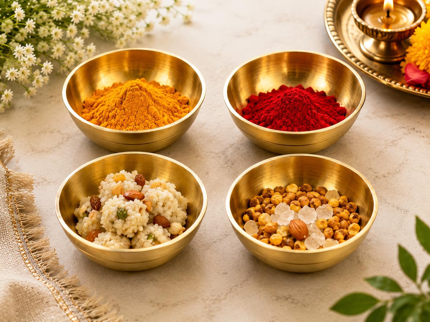 Traditional Brass Katori Bowl Set of 4 for Pooja, Prasad, Haldi Kumkum & Daily Use-image-1