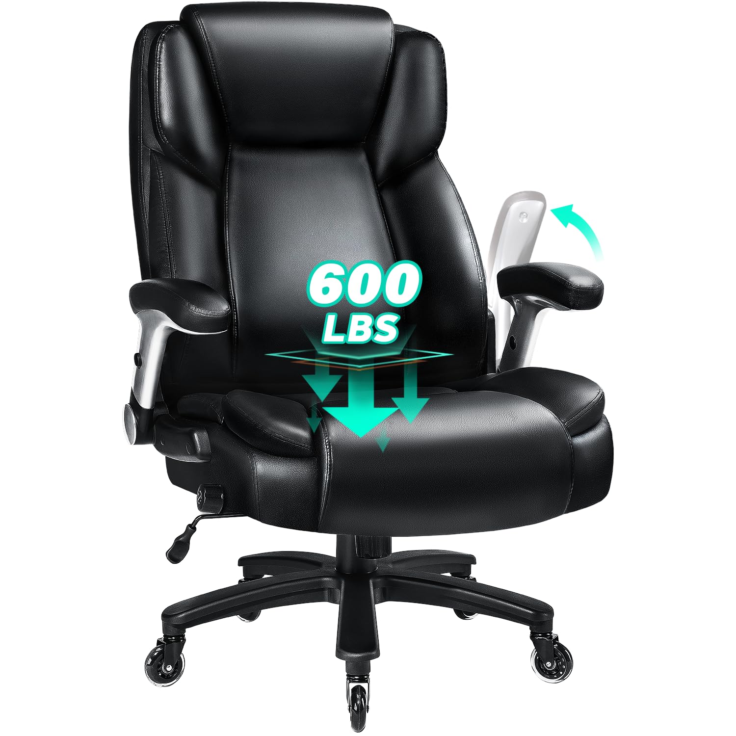 VITESSE 600lbs Big and Tall Office Chair with Flip up Armrest Large Heavy Duty with Ergonomic Lumbar Support