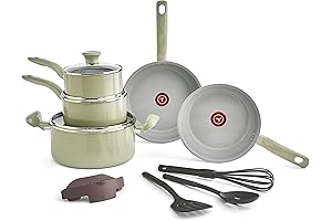 T-fal 12-Piece Nonstick Cookware Set in Green with Recycled Ceramic
