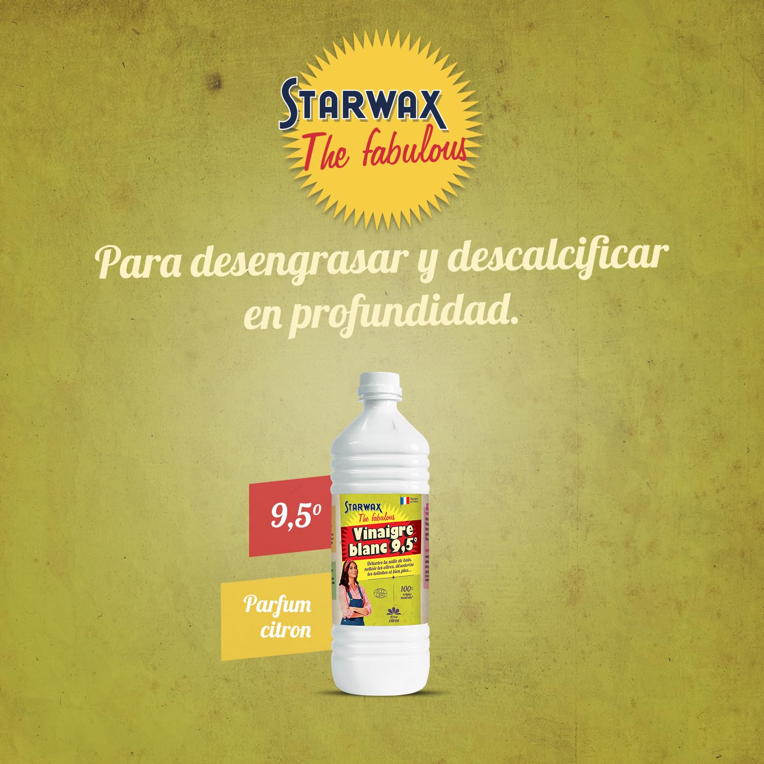 STARWAX THE FABULOUS Vinagre Blanco 14° Muy Concentrado 1L Elimina Cal Limpia Abrillanta 100% Natural